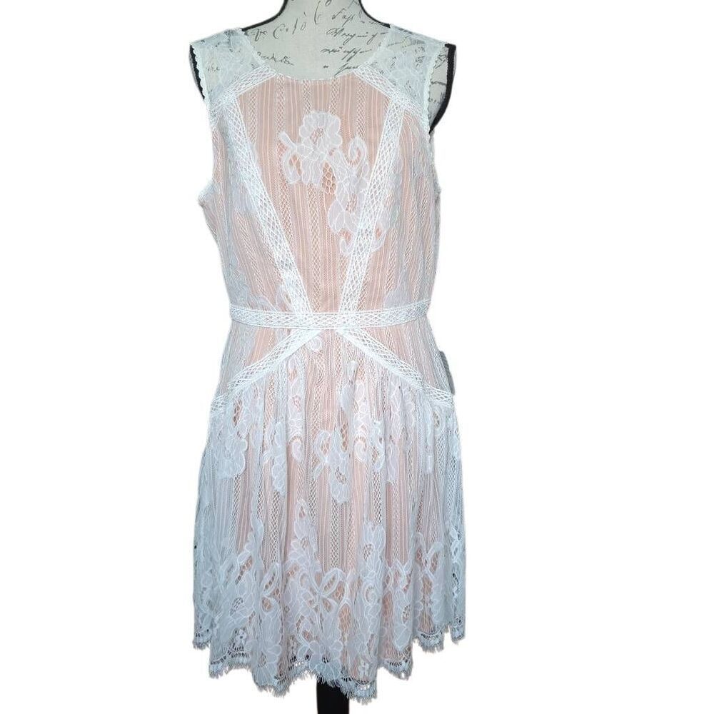 Adelyn Rae Women's Size Large White Lace Nude Slip Dress